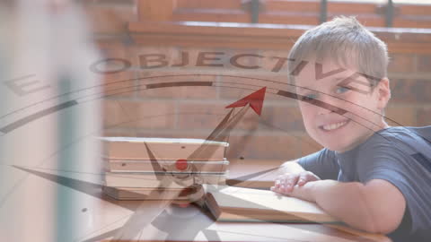 Caucasian Boy Enjoying Reading with Objective Compass Overlay