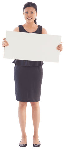 Transparent asian businesswoman holding blank sign, isolated concept