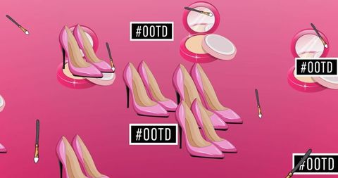 Chic Fashion Essentials Pattern with Pink Heels and Makeup