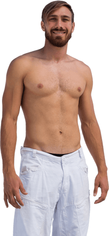 Transparent portrait of confident shirtless young man smiling