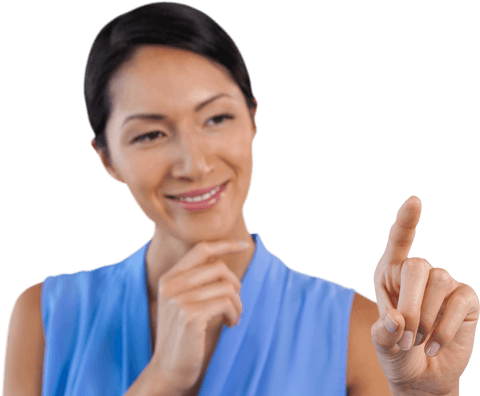 smiling businesswoman touching transparent interface in blue - Download Free Stock Videos Pikwizard.com