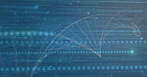 Futuristic Digital Helix Visualization with Binary Grid