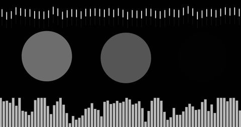 Geometric design with dynamic bars and circles on black