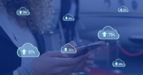 Businesswoman Analyzing Cloud Data on Smartphone Technology