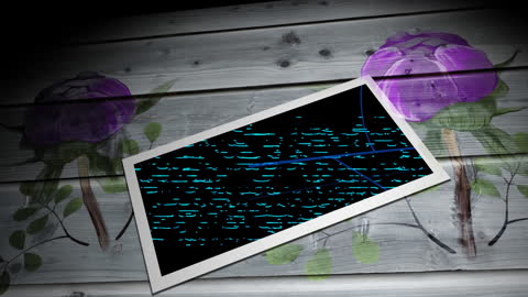 Digital Interface Tablet on Rustic Wooden Background with Painted Flowers