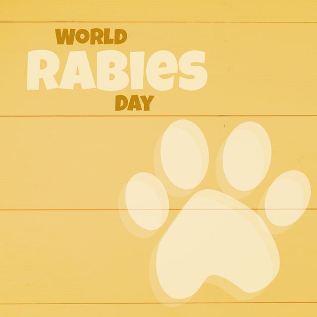 Banner emphasizes World Rabies Day message with a paw print and wooden background. Ideal for use in health awareness campaigns, animal care promotions, veterinary services, educational flyers, social media posts, and public health information posters.