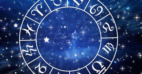 Astrological Zodiac Wheel Against Starry Universe