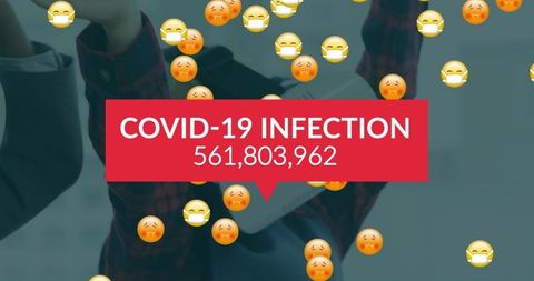 Global pandemic concept with vr and sick emojis