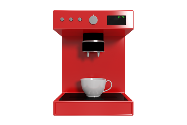 Modern Red Coffee Machine with Cup on Transparent Background for Easy Customization - Download Free Stock Videos Pikwizard.com