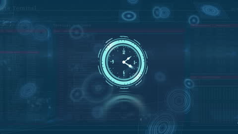 Digital Clock Over Data With Futuristic Technology Interface