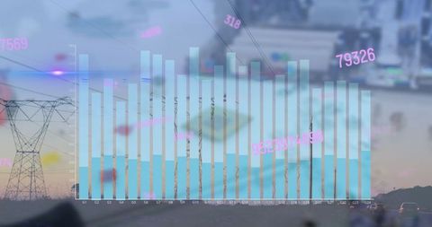 Futuristic data visualization of energy on vibrant highway landscape