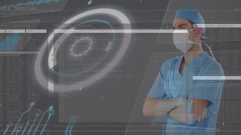 Doctor Overlooking Holographic Medical Data Interface