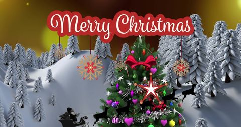 Festive Christmas Tree with Santa Sleigh and Snowy Landscape - Download Free Stock Images Pikwizard.com