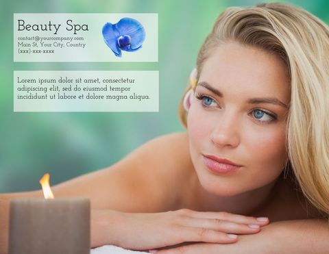 Relaxed woman in spa with candle and orchid influencing tranquility