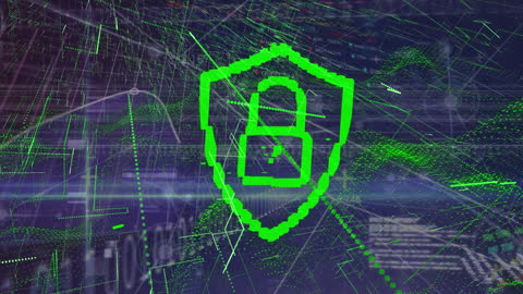 Cybersecurity Symbol with Padlock and Data Flow