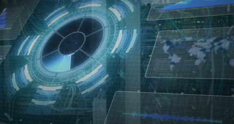 Futuristic Data Processing Interface with Digital Screens