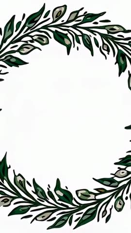 Rotating Hand-Drawn Olive Leaf Wreath Looping Vertical Video for Greeting Cards & Stories