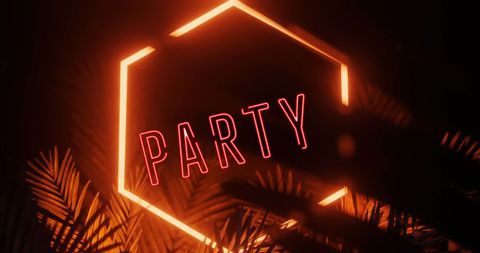 Vibrant Neon Party Scene with Tropical Leaves - Download Free Stock Images Pikwizard.com