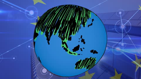 Globe with Data Connections over EU Flag