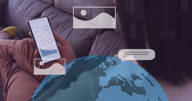 Person Analyzing Data on Smartphone with Digital Icons and Earth Globe - Download Free Stock Images Pikwizard.com