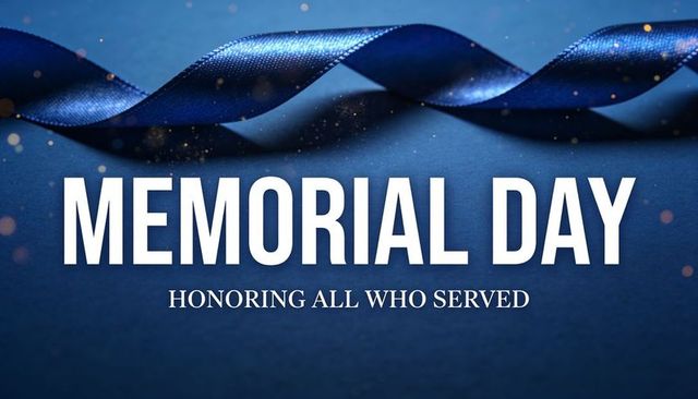Elegant memorial day tribute banner honoring fallen heroes with navy ribbon, gold bokeh