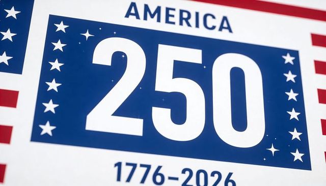 America 250 commemorative banner celebrating 1776–2026 patriotic anniversary