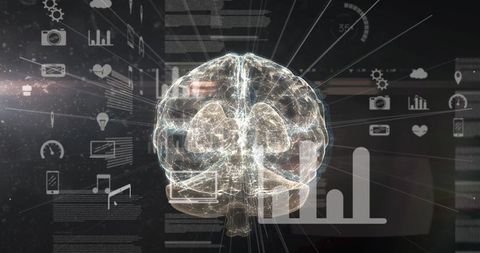 Glowing Digital Brain with Interface and Data Visualization - Download Free Stock Images Pikwizard.com