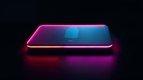 Rotating Futuristic Device with Neon Glow and Glossy Finish