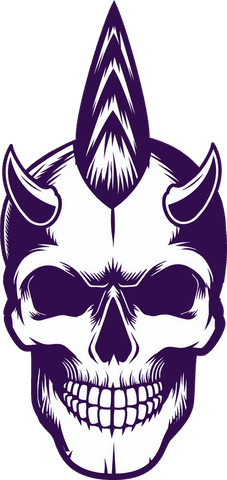 Purple demonic skull with tri-horn on transparent background