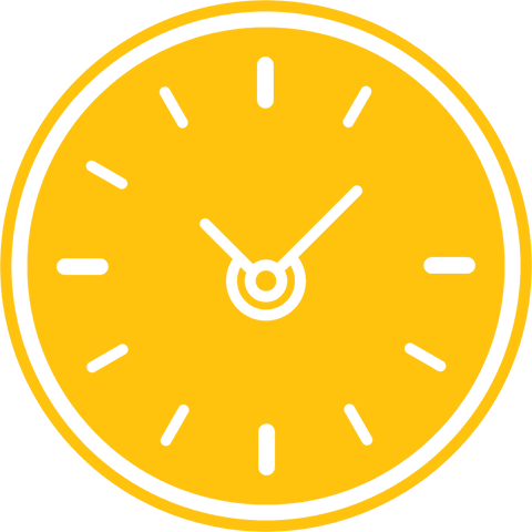 Yellow minimalistic clock on transparent background