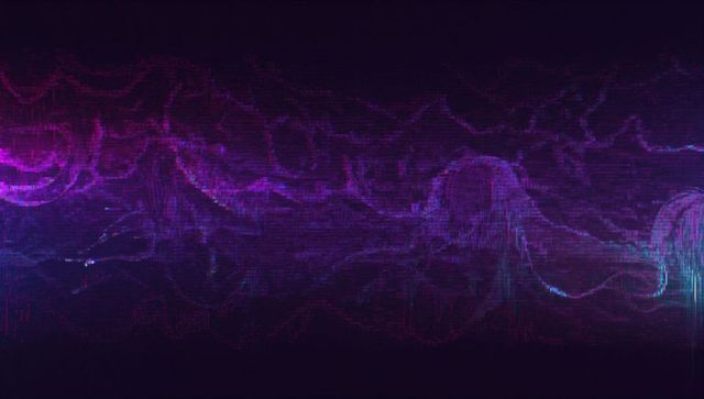 Abstract glitch effect with neon wave distortions