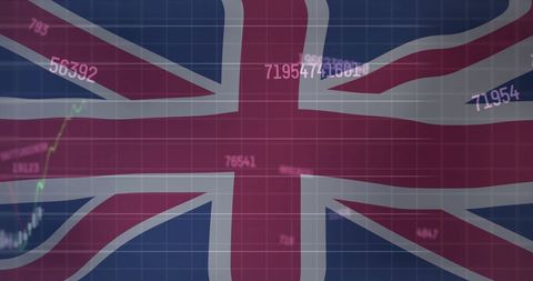 United Kingdom Flag Overlaying Data and Stock Chart