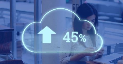 Cloud computing progress with businesswoman using smartphone