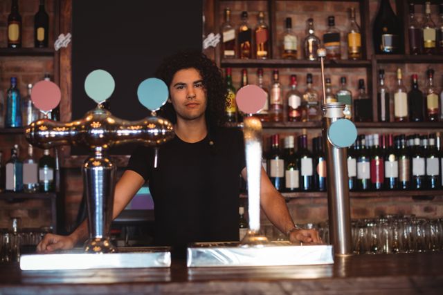 Portrait of male bar tender at bar counter