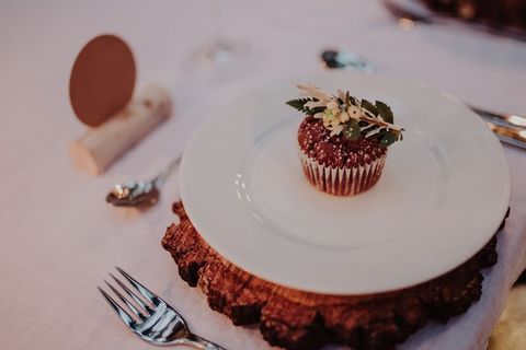 Gourmet Chocolate Cupcake on Rustic Wooden Platter