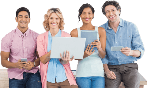 smiling diverse team working with technology, transparent background - Download Free Stock Videos Pikwizard.com
