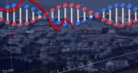 Digital Overlay of DNA Helix and Financial Data Graph