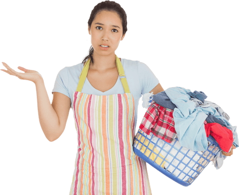 transparent uncertain woman holding basket of dirty laundry - Download Free Stock Videos Pikwizard.com