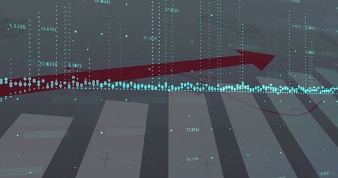 Dynamic data visualization design with rising red arrow