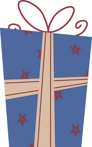 Stylized gift box with cream ribbons and star motifs on transparent background