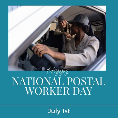 celebrating national postal worker day with couriers in delivery van - Download Free Stock Templates Pikwizard.com