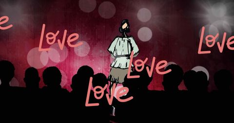 Fashion Model Illustration on Runway with Love Theme