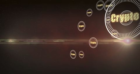 Flowing Cryptocurrency Symbols on Digital Interface