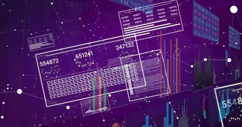 Futuristic Neon Data Dashboard with Floating Glass Panels and Interactive Analytics