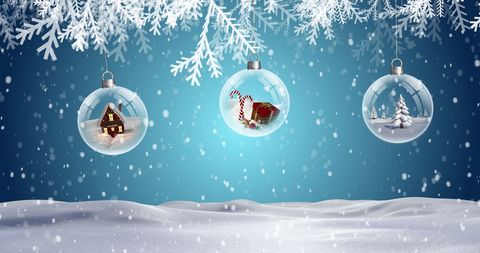 Festive Christmas Ornaments Over Snowy Winter Landscape - Download Free Stock Images Pikwizard.com