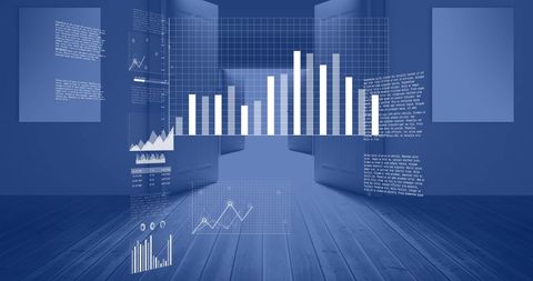 Digital Data Display with Charts in Virtual Office Space - Download Free Stock Images Pikwizard.com