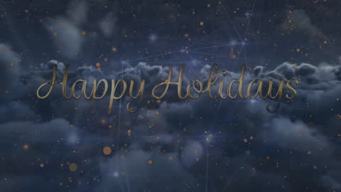 Happy Holidays Text Over Cloudy Sky with Network Graphics