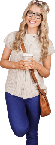 happy woman with coffee on transparent background lifestyle concept - Download Free Stock Videos Pikwizard.com