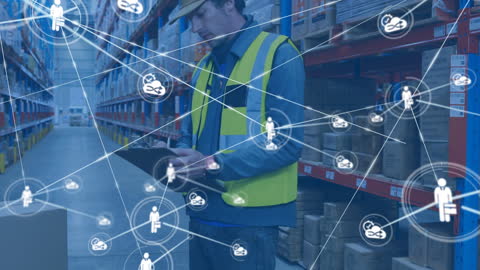 Warehouse Worker Integrating Digital Network Logistics