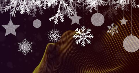Digital Christmas Ornaments Over Abstract Holiday Background